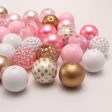 Wholesale 50pcs Pink+gold Print 20MM Acrylic Large Beads Supply