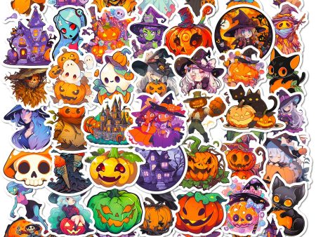 Wholesale of 50 Children s Cartoon Graffiti Pumpkin Ghost Witch Bat Halloween Carnival Stickers Online now