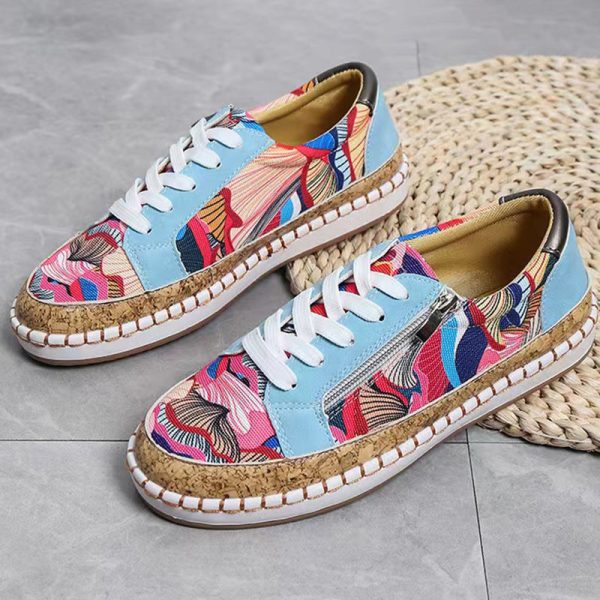 Wholesale New Ethnic Style Color Matching Printing Thick Bottom Sports Style Low Top PU Shoes Sale