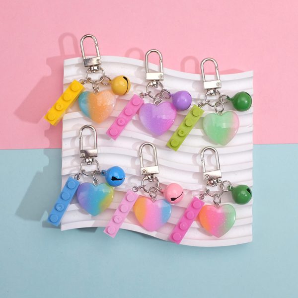 Wholesale 10PCS Resin Building Blocks Candy Color Tricolor Heart Bell Pendant Keychain Discount