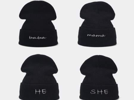 Wholesale 2023 Autumn and Winter New Mom and Dad Couple Letters Embroidery Knitted Hat Woolen Hat Sale