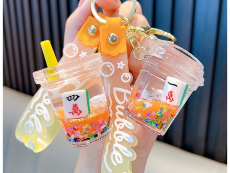 Wholesale Acrylic Into Oil Liquid Milk Tea Cup Mahjong Keychain Hot on Sale