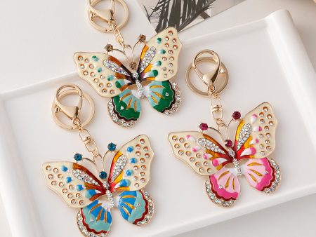 Wholesale Vintage Exaggerated Rhinestones Colorful Fantasy Butterflies Metal Keychains Cheap