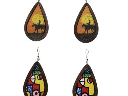 Wholesale Vintage Oil Painting Wood Earrings Cheap