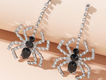 Wholesale 2pairs pack Halloween Black Spider Black and White Water Diamond Long Metal Earrings Online Hot Sale