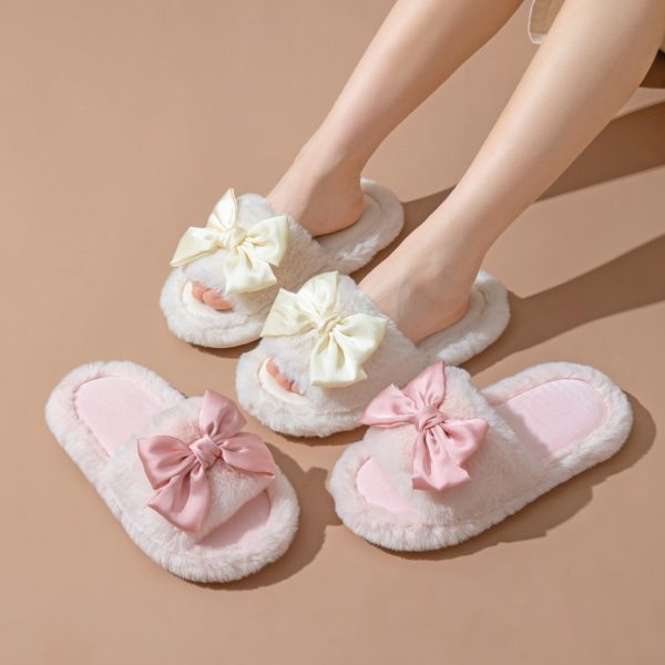 Wholesale 20pcs Open Cotton Home Girl Plush Indoor Slippers For Cheap